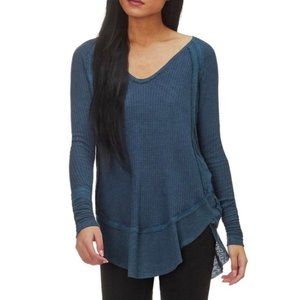 Free People Catalina Shirt Blue V Neck Long Sleeve Tunic Thermal Top Lounge Boho